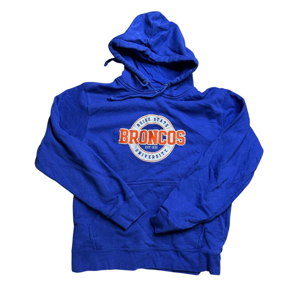 BOISE STATE BRONCOS JACKET HOODIE M MEDIUM BLUE ORANGE UNIVERSITY VINTAGE USED